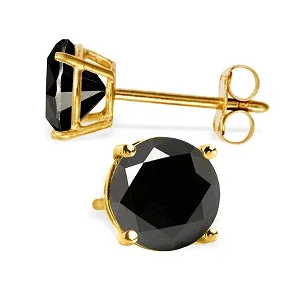 2 Carat 14K Solid Yellow Gold Stud Earrings 2.0 Carat Natural Black Diamond