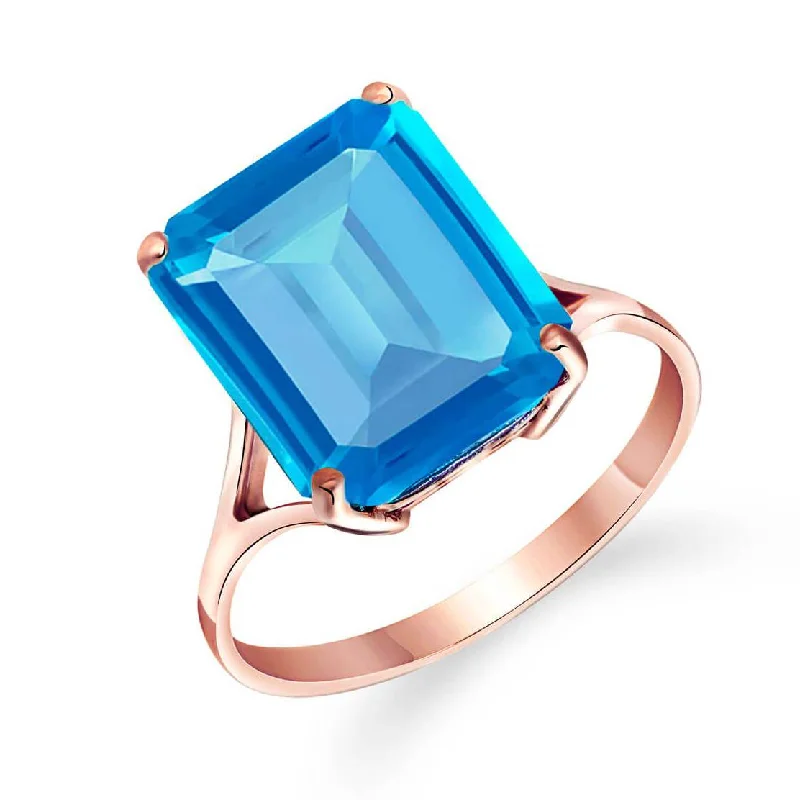 7 Carat 14K Solid Rose Gold Ring Natural Octagon Blue Topaz