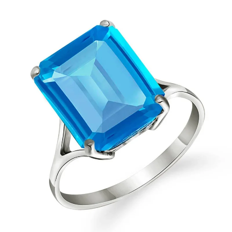 7 Carat 14K Solid White Gold Ring Natural Octagon Blue Topaz