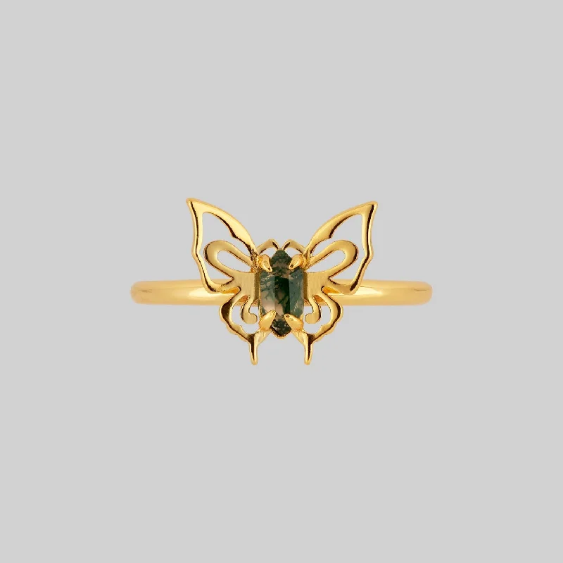 ANTHEIA. Moss Agate Butterfly Ring - Gold