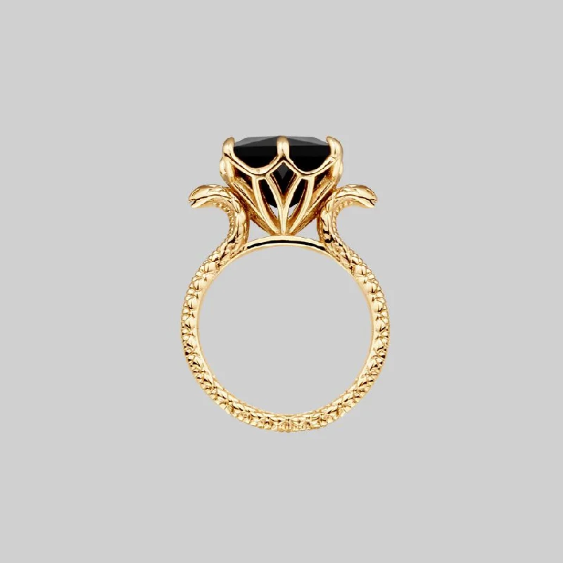 BITTERSWEET. Double Serpent Onyx Ring - Gold