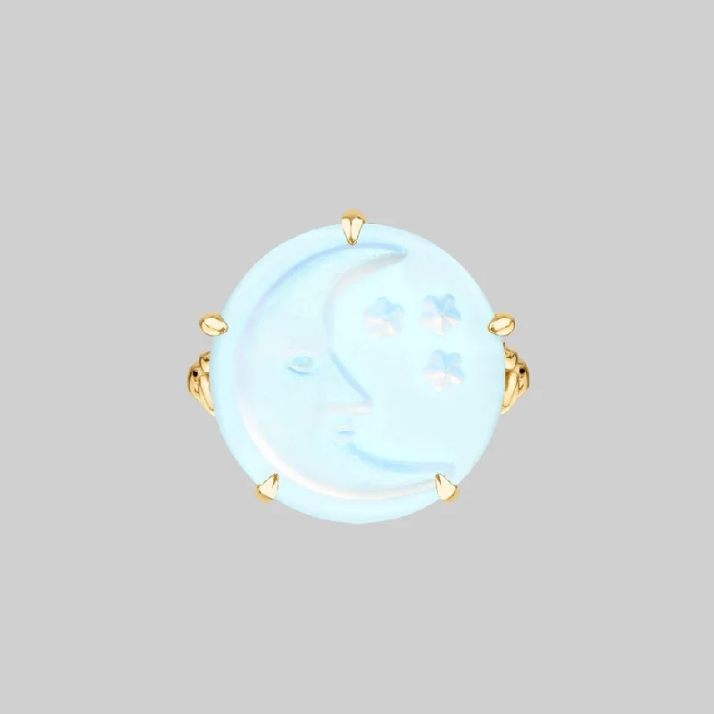 BLUE MOON. Crystal Moon & Star Ring - Gold