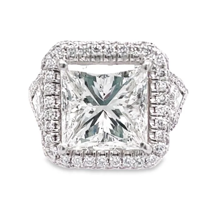 J B Star 5CT Princess Cut Halo Ring with Kite and Round Diamonds in Platinum