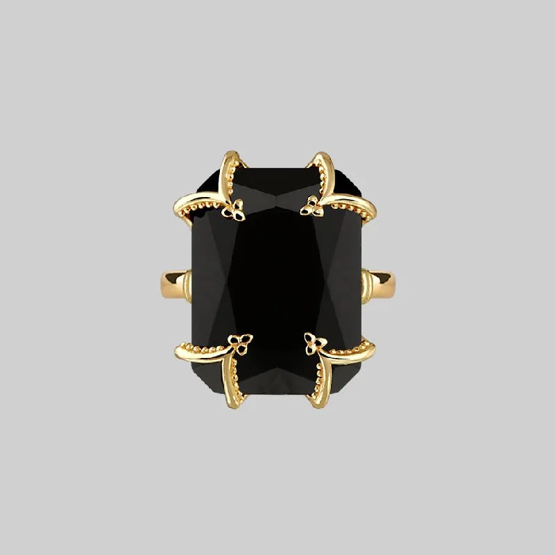 MAGDALENA. Black Spinel Gothic Ring - Gold