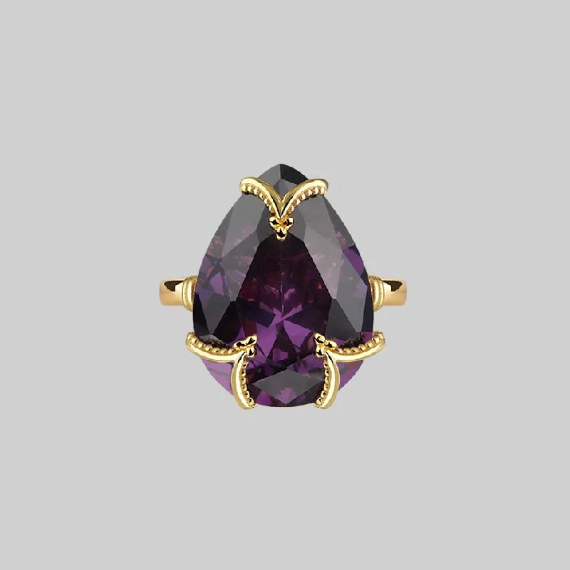 MALEFICENT. Amethyst CZ Gothic Ring - Gold