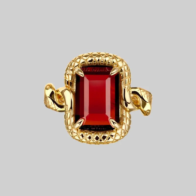 MALICE. Garnet CZ Coiled Snake Cocktail Ring - Gold