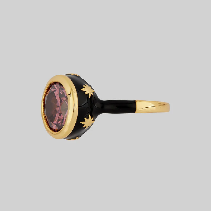 MARGOT. Pink CZ Black Enamel Statement Ring - Gold