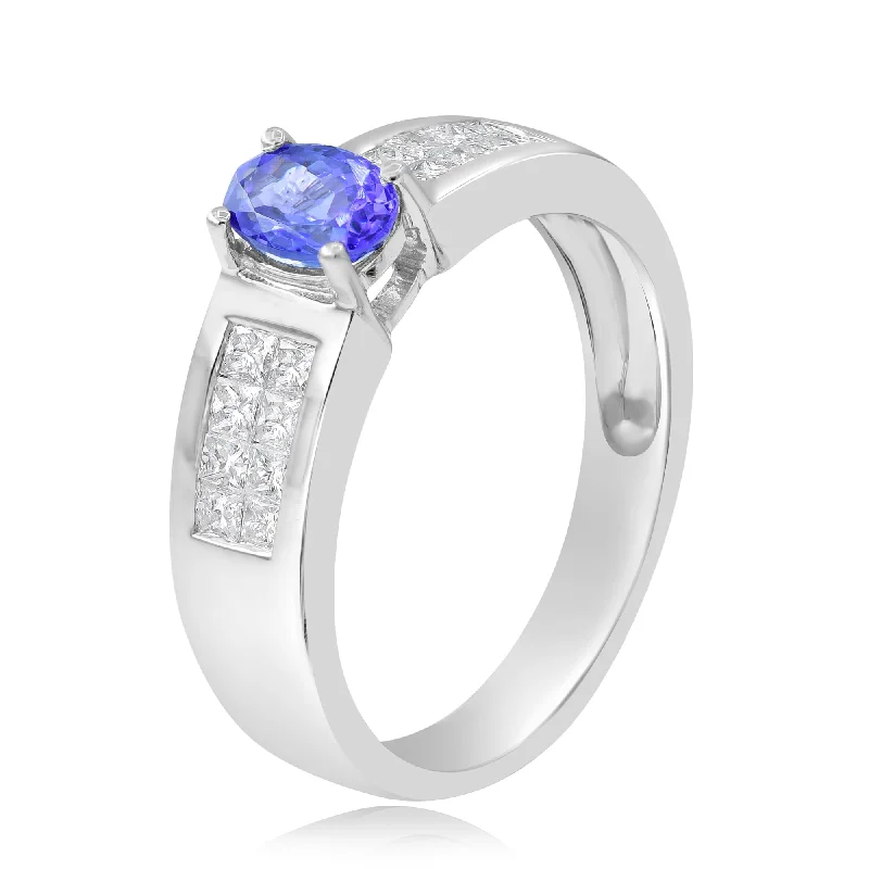 0.49ct Diamond and 0.50ct Tanzanite Ring set in 14KT White Gold / PSG653