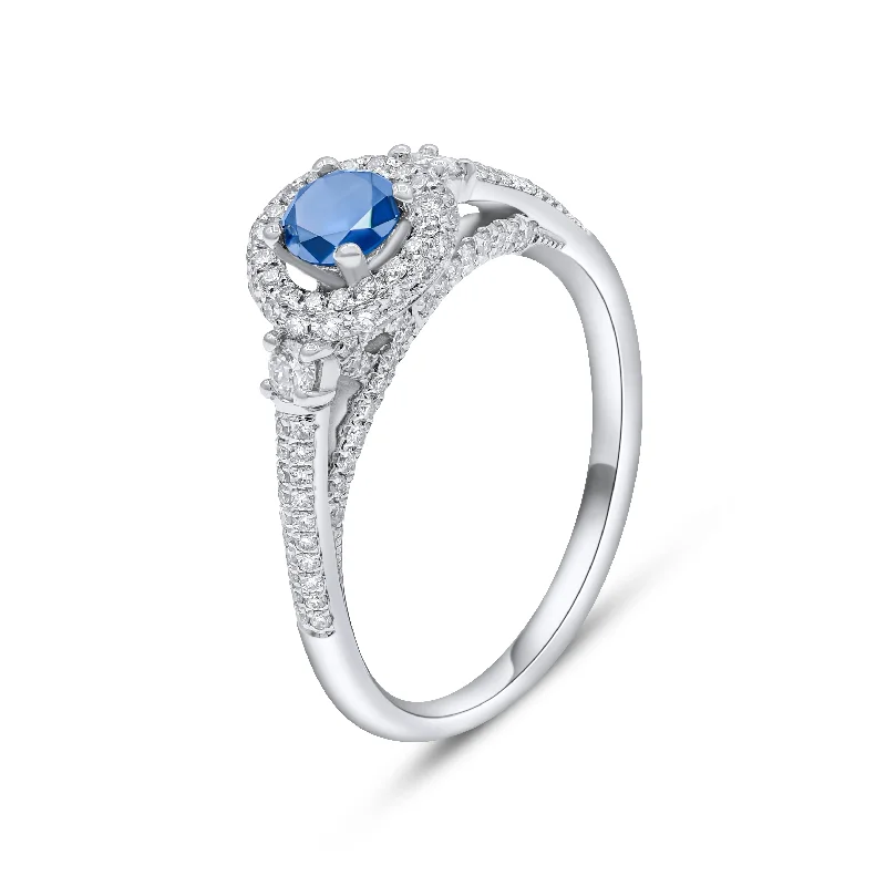 0.57ct White and 0.39ct Blue Diamond Ring set in 18KT White Gold / RK1951A