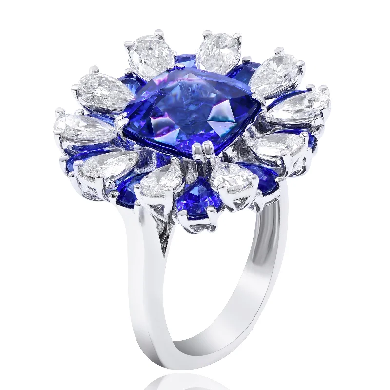 2.05ct Diamond and 9.56ct Sapphire Ring set in 18KT White Gold / RN008