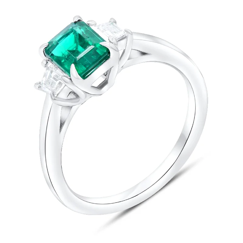 0.30ct Diamond and 1.08ct Emerald Ring set in 18KT White Gold / RN234A2