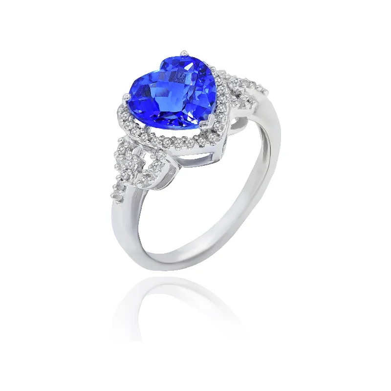 Diamond and Created Sapphire Heart Ring set in 10KT White Gold / RSC6536S