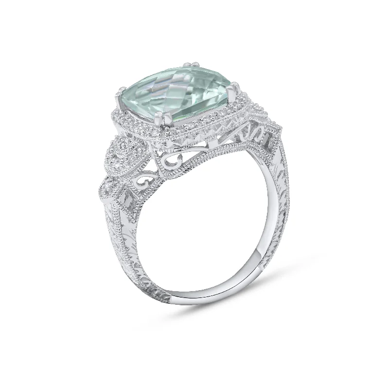 0.13ct Diamond and 4.00ct Green Amethyst Ring set in 14KT White Gold / RZ71501