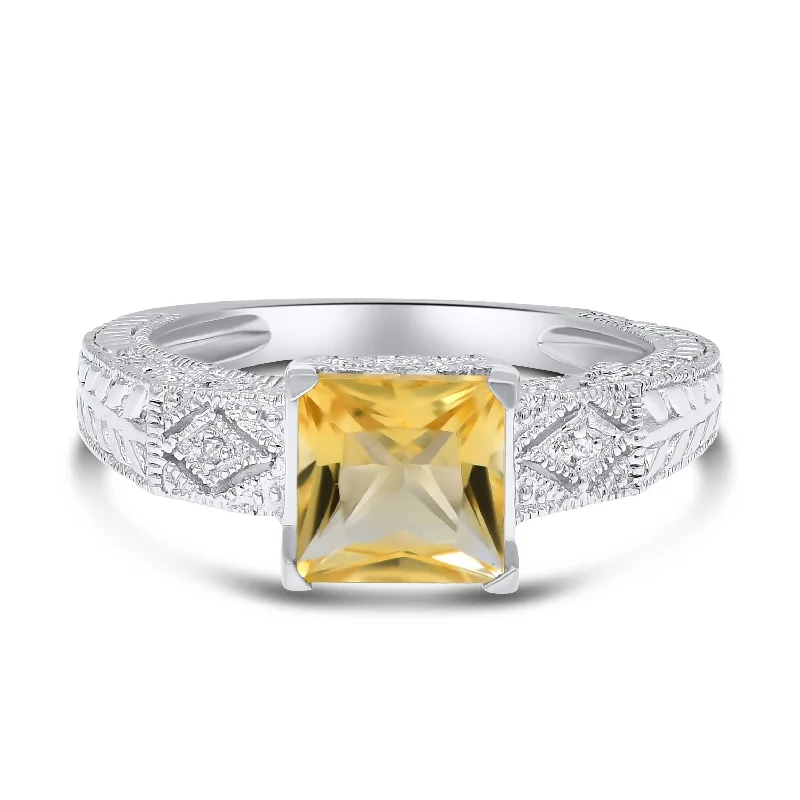 0.13ct Diamond and 1.55ct Citrine Ring set in 14KT White Gold / S9132C