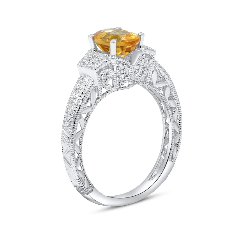 0.11ct Diamond and 1.25ct Citrine Ring set in 14KT White Gold / S9136C