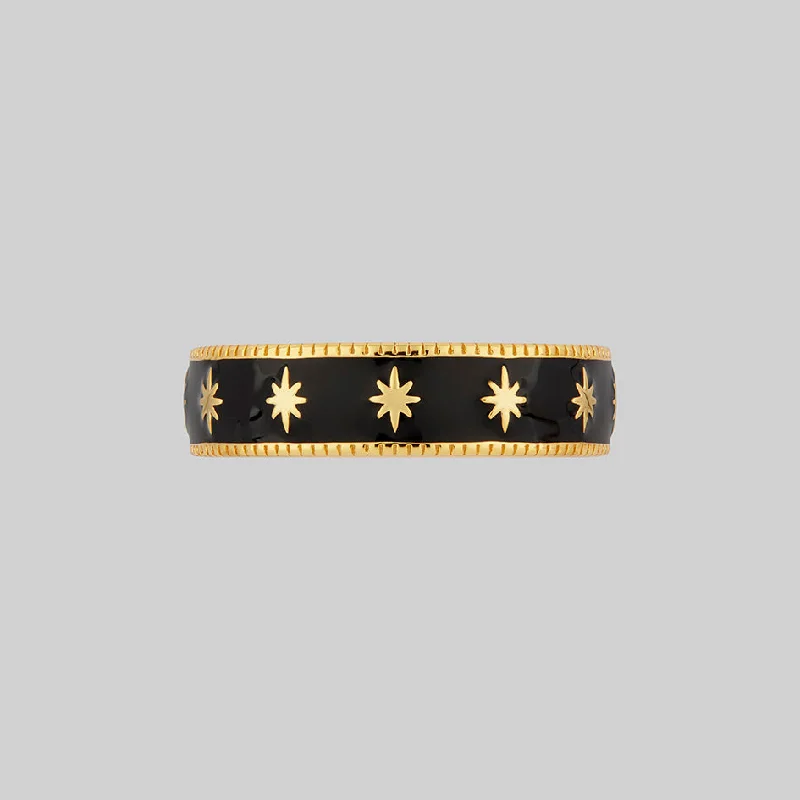 VYVIAN. Tiny Star Black Enamel Ring - Gold