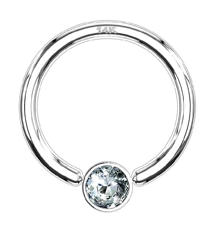 14kt White Gold CZ Gem Captive Bead Ring