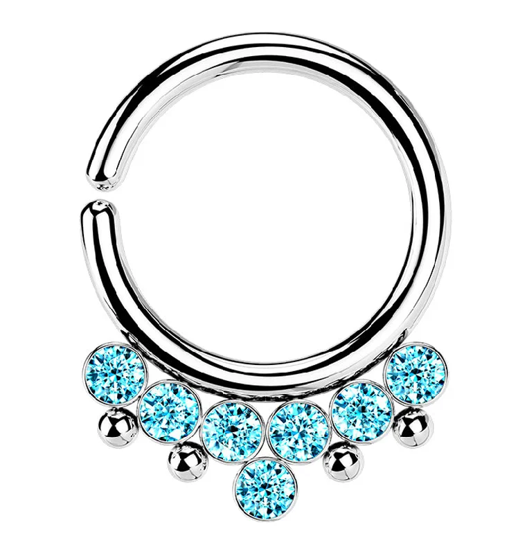 Aqua CZ Rally Annealed Seamless Hoop Ring