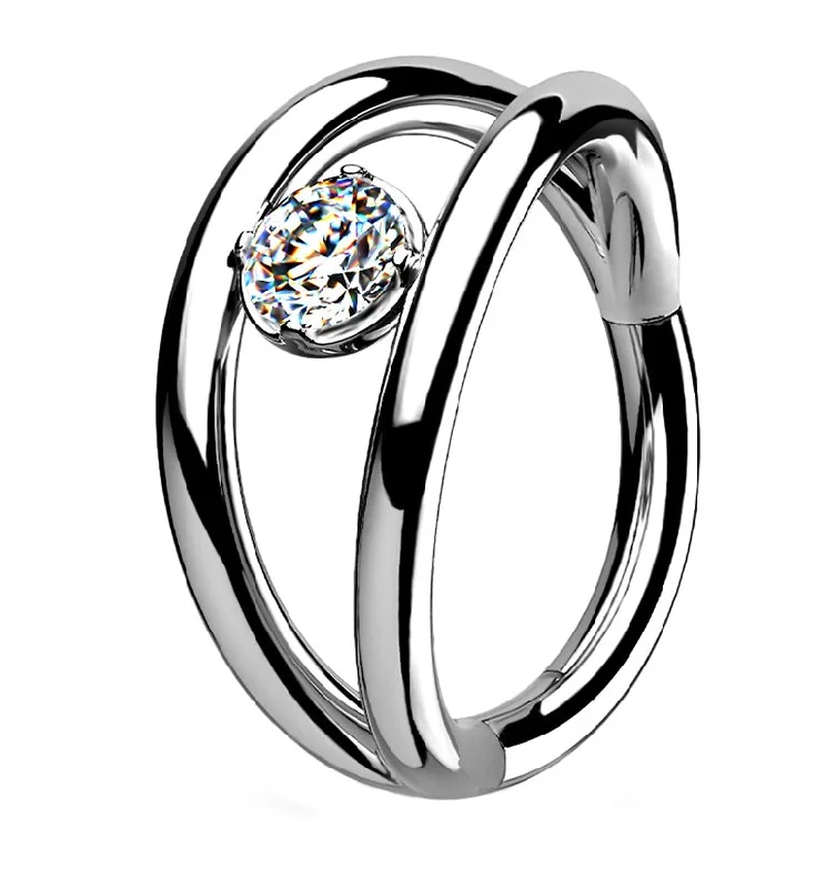 Arena CZ Hinged Segment Hoop Ring