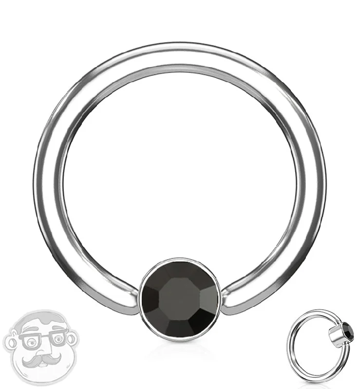 Black CZ Flat Disk Captive Ring