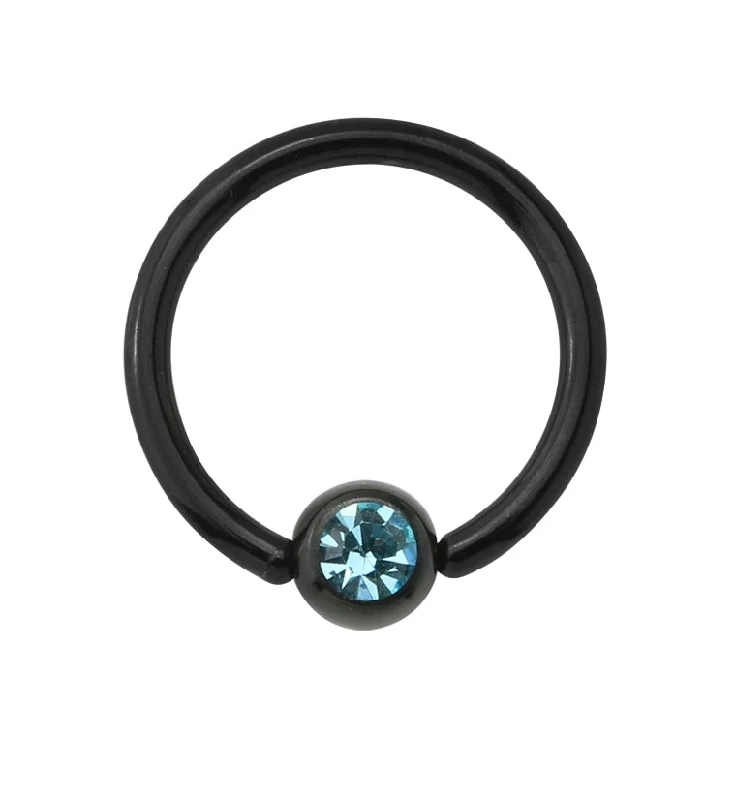 Black PVD Aqua CZ Captive Ring