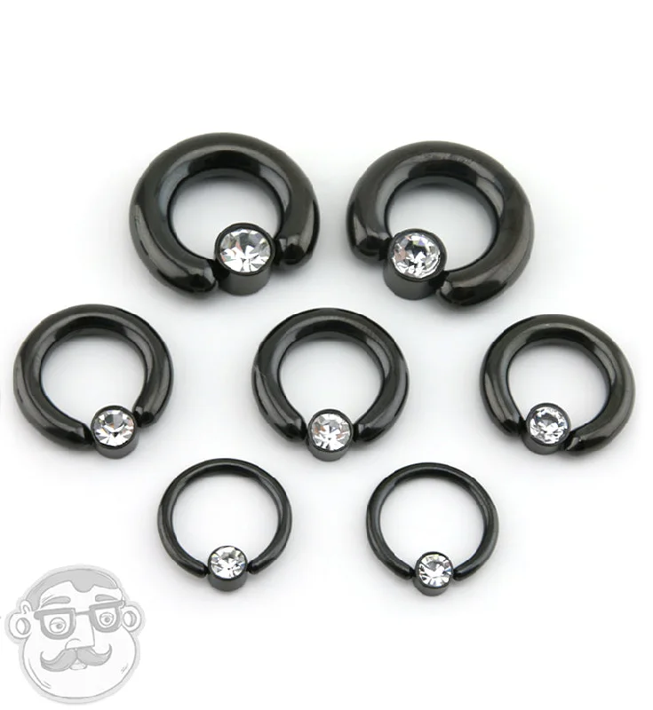 Black PVD CZ Flat Disk Captive Ring