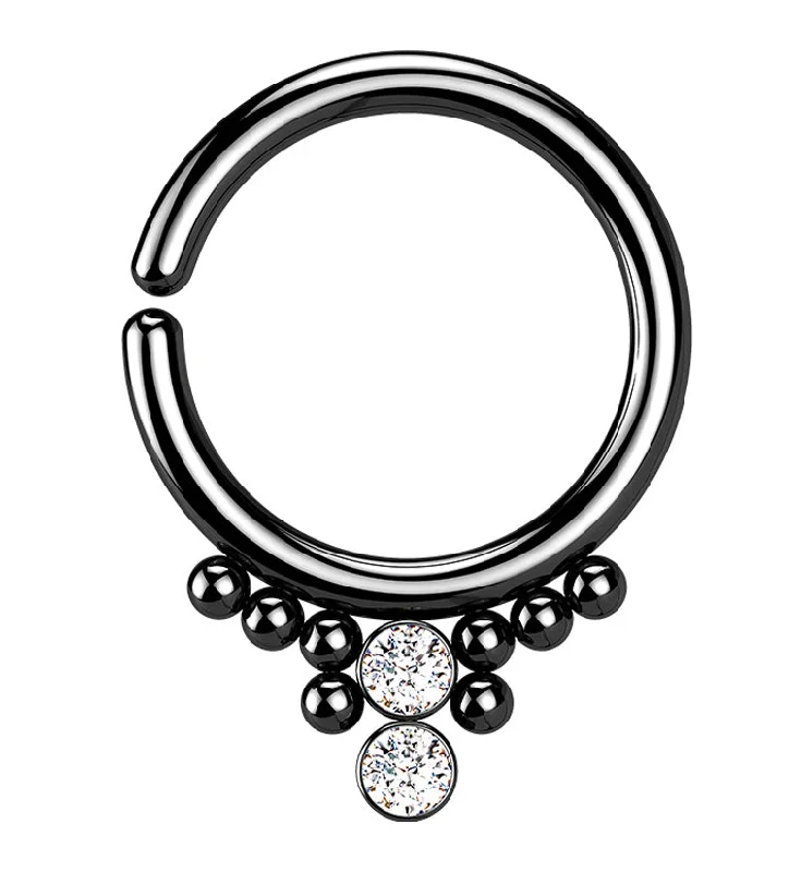 Black PVD Double CZ Shill Bead Annealed Seamless Hoop Ring