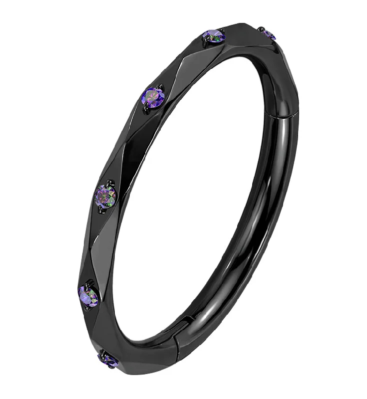 Facet Black Aurora CZ Black PVD Titanium Hinged Segment Ring