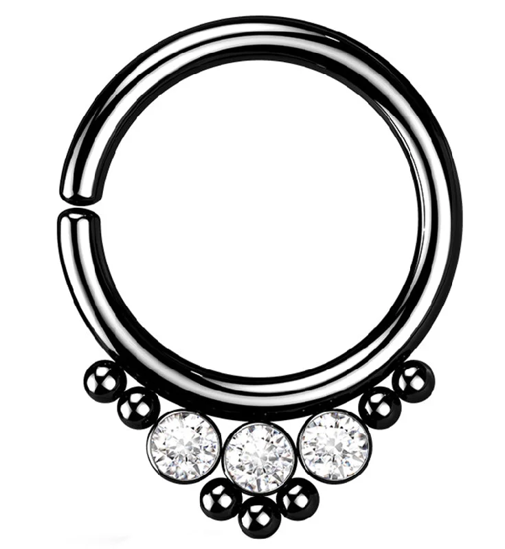 Black PVD Triple CZ Annealed Seamless Hoop Ring