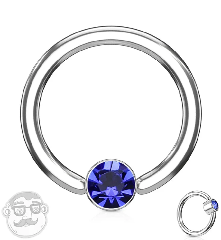 Blue CZ Flat Disk Captive Ring