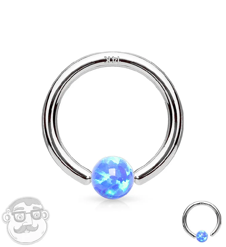 Blue Opalite 14kt White Gold Annealed Fixed Captive Ring