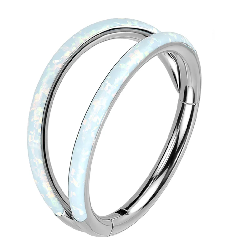 Double Bar White Opalite Titanium Hinged Segment Ring