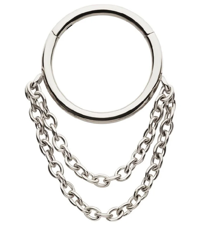 Double Dangle Chain Stainless Steel Hinged Segment Ring