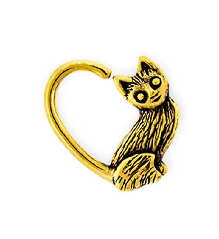 Gold Kitty Cat Heart Seamless Ring