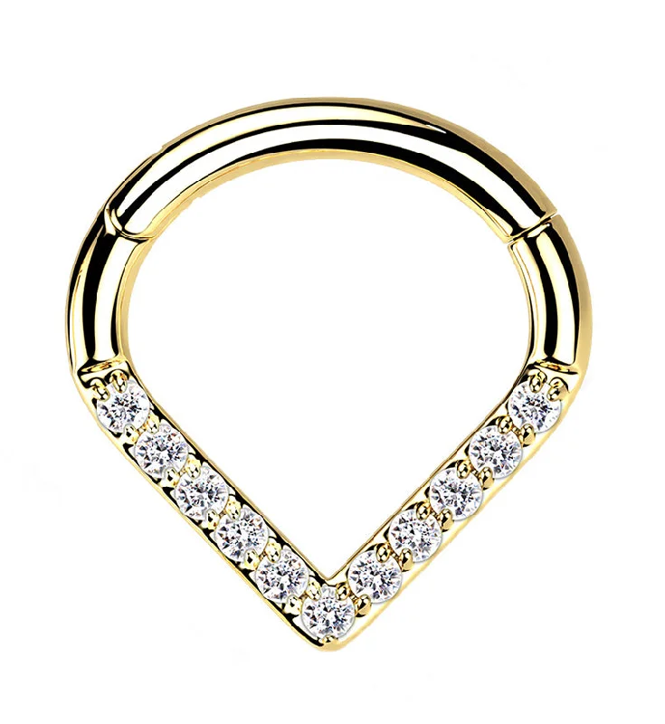 Gold PVD V-Shaped CZ Titanium Hinged Segment Ring