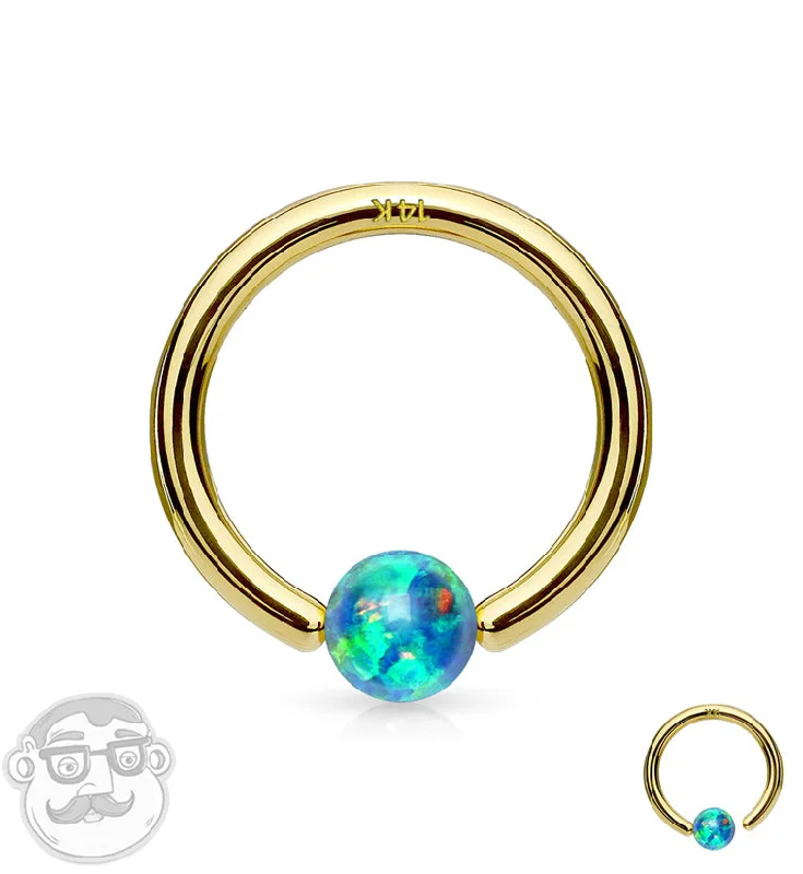 Green Opalite 14kt Gold Annealed Fixed Captive Ring