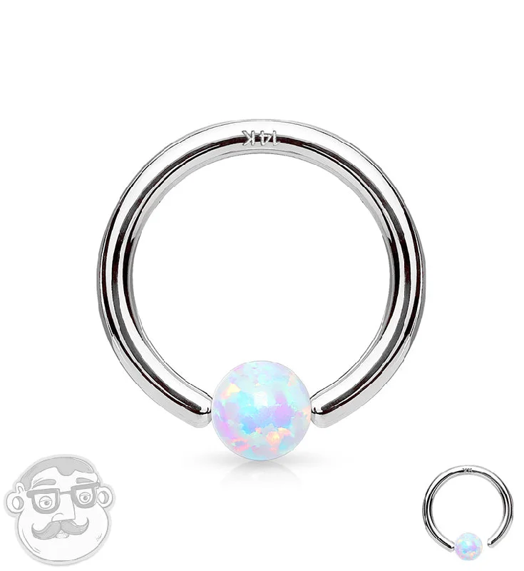 Opalite 14kt White Gold Annealed Fixed Captive Ring