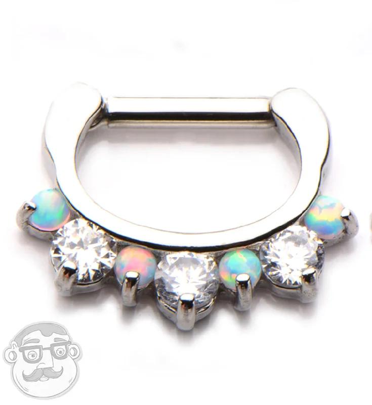 Opalite & CZ Stainless Steel Septum Clicker