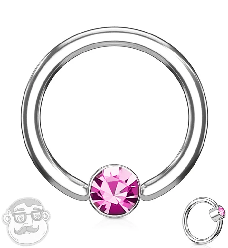 Pink CZ Flat Disk Captive Ring