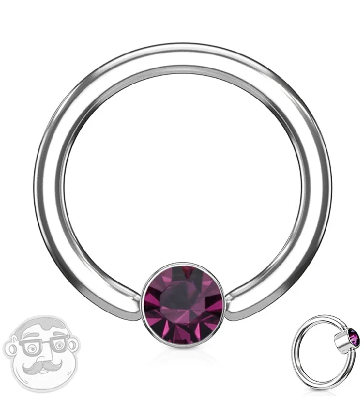 Purple CZ Flat Disk Captive Ring