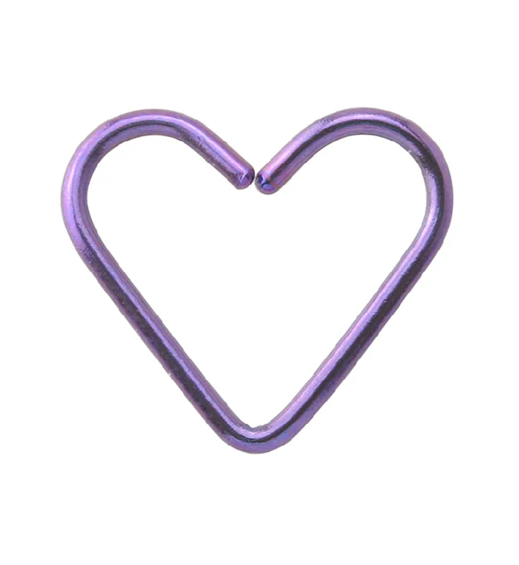 Purple Anodized Heart Seamless Titanium Hoop Ring