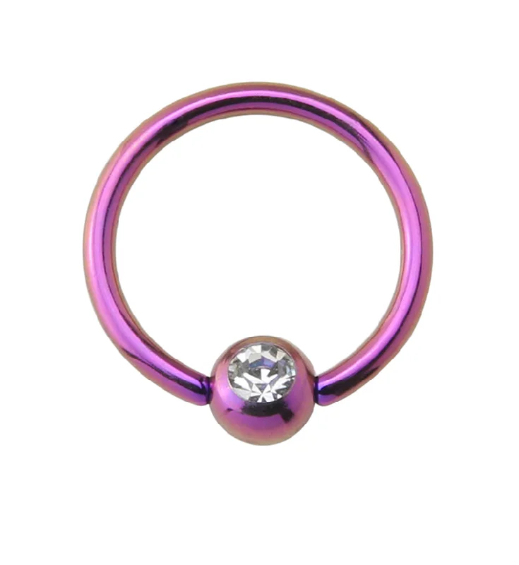 Purple PVD Clear CZ Captive Ring