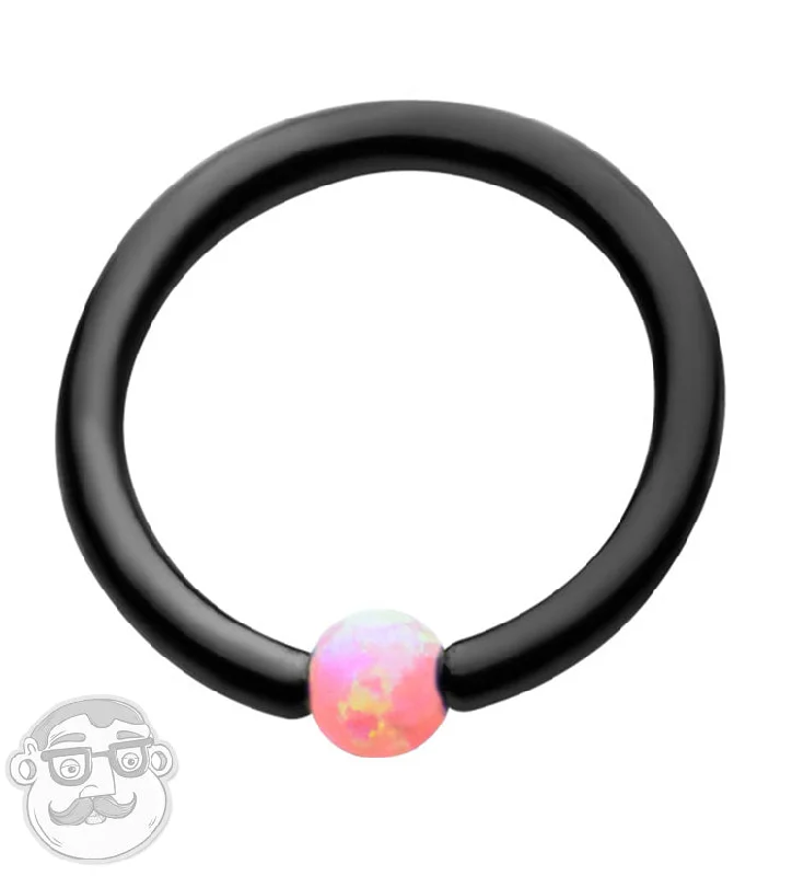 Black PVD Captive Ring With Pink Opalite Bead