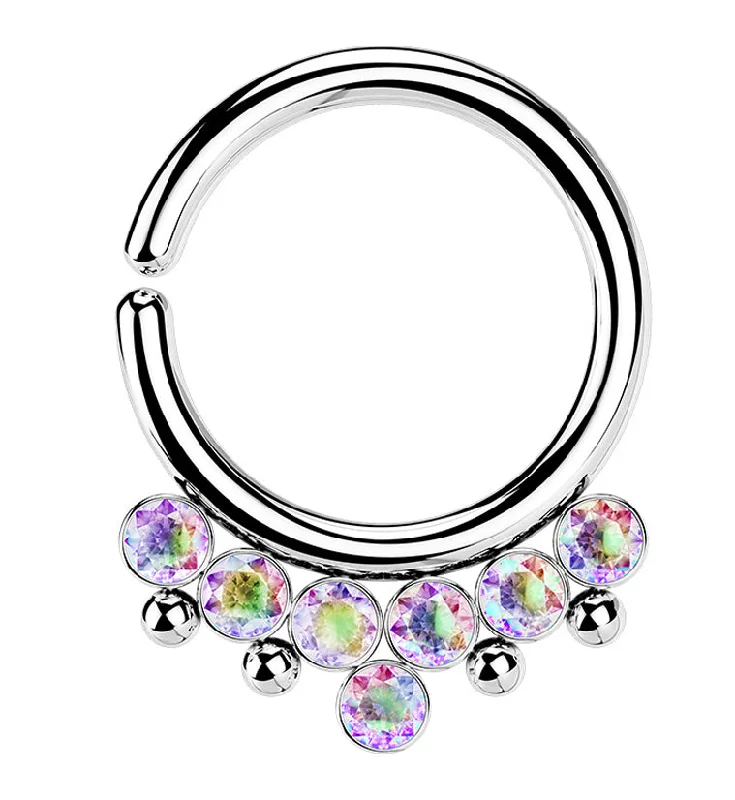 Rainbow Aurora CZ Rally Annealed Seamless Hoop Ring