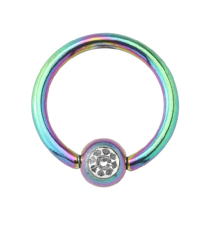 Rainbow PVD Clear CZ Captive Ring