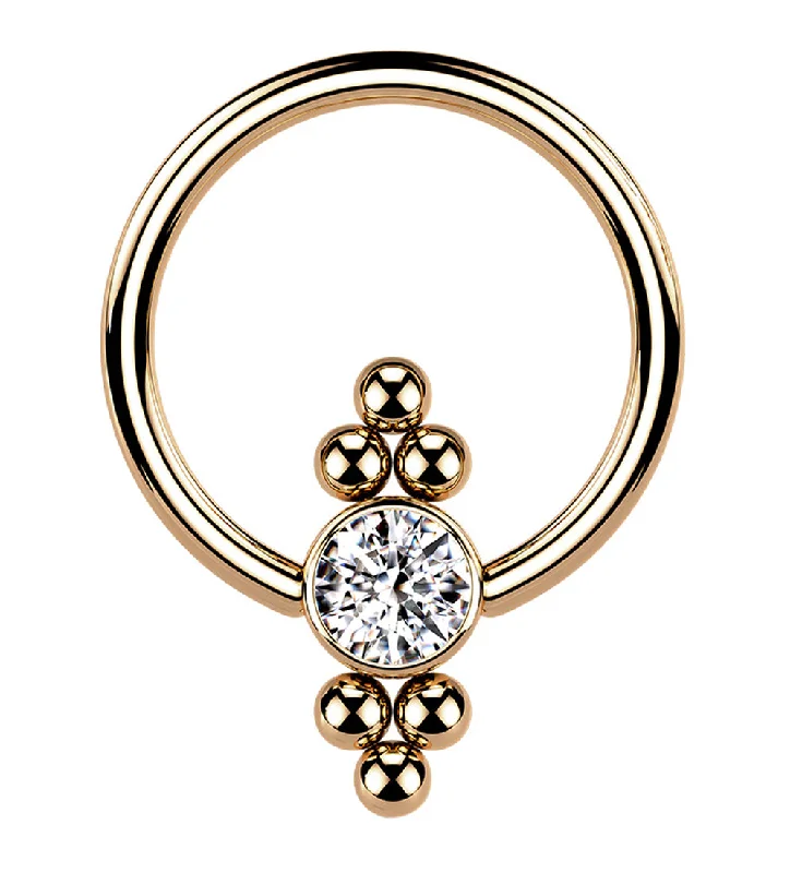 Rose Gold PVD Ornate CZ Captive Ring