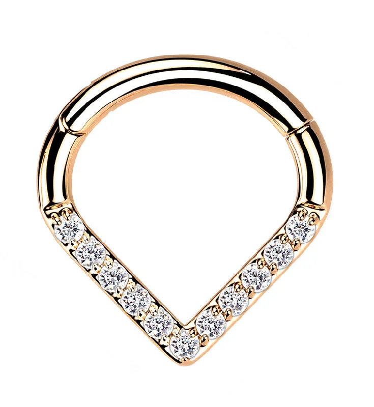 Rose Gold PVD V-Shaped CZ Titanium Hinged Segment Ring