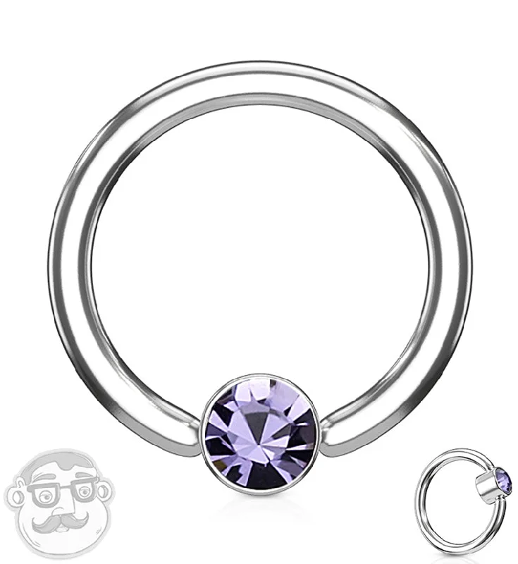 Tanzanite CZ Flat Disk Captive Ring