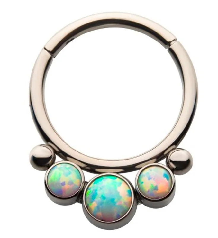 Titanium Hinged Triple Opalite Double Bead Segment Ring