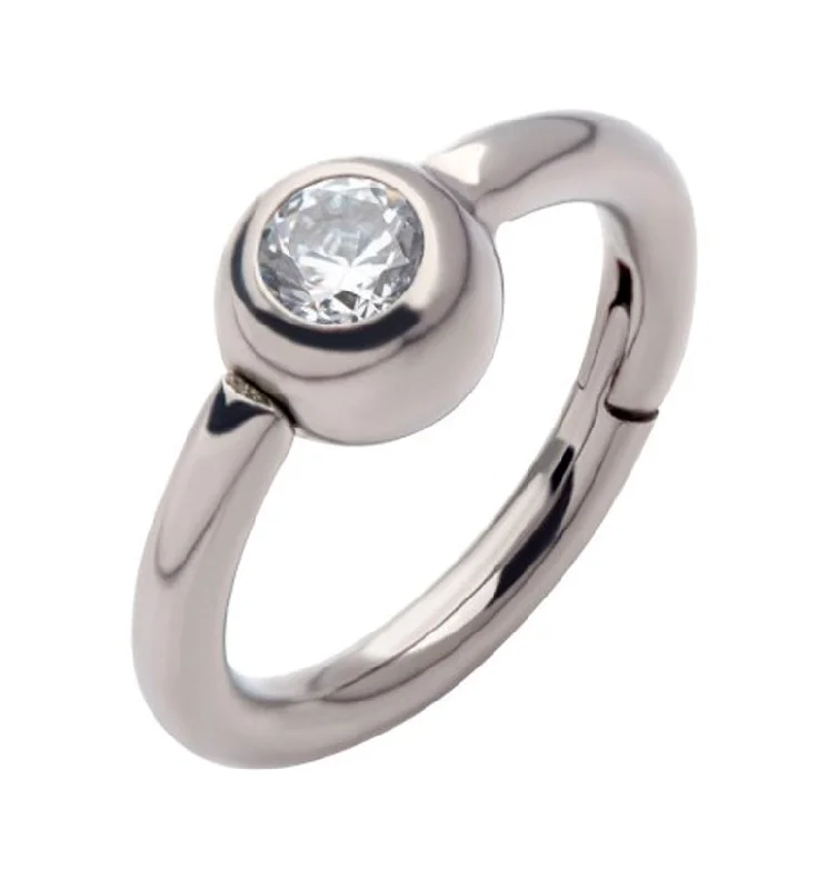 Titanium Side Facing CZ Bead Hinged Segment Captive Ring